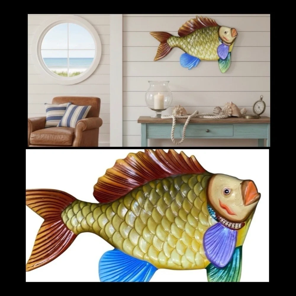 Vtg Tonala Mexico Hand Painted Ceramic Tropical Fish Wall Decor Signed E Alvarez